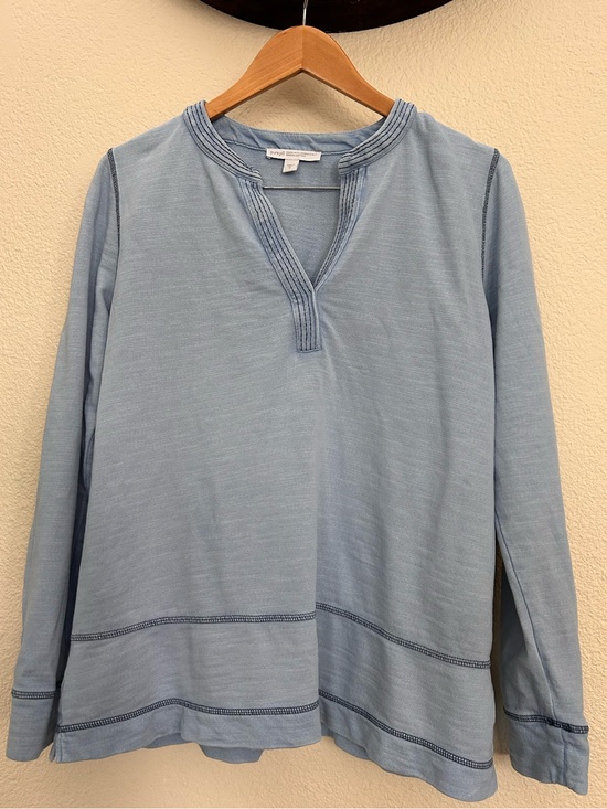J. Jill Sweaters - Pure Jill J Jill Blue Organic Cotton Slub Knit Split Neck Top Size large